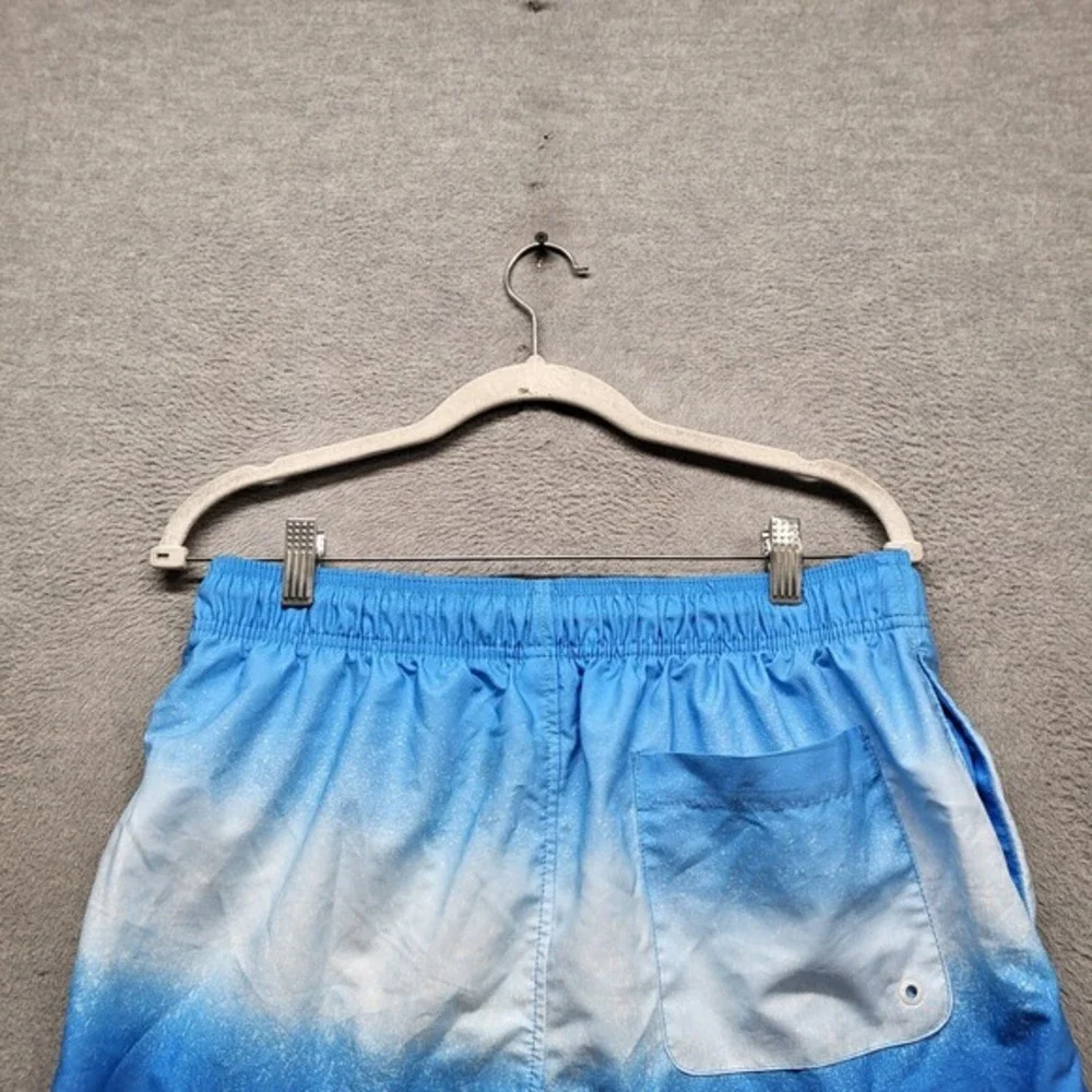 Speedo Men‎ Swimwear Medium Blue Ombre Trunks Logo Drawstring Pocket 7 in Inseam